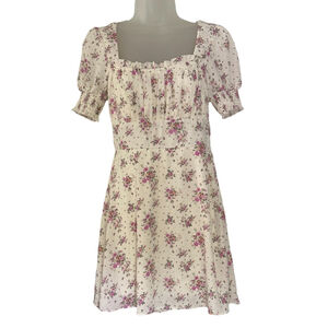 Trixxi Milk Maid Mini Dress S Pink Floral Puff Sleeves Cottage Core Feminine‎